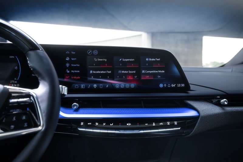 The 2026 OPTIQ-V Display Screen Displaying the V-Mode Settings | DeVoe Cadillac in Naples FL