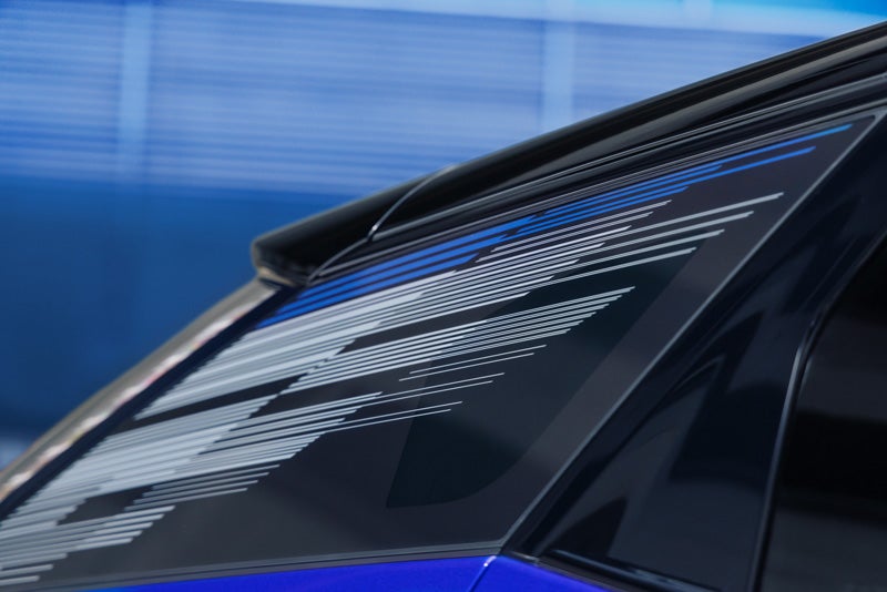 Close-up of the Modern Pattern on the 2026 OPTIQ-V Rear Quarter Glass | DeVoe Cadillac in Naples FL