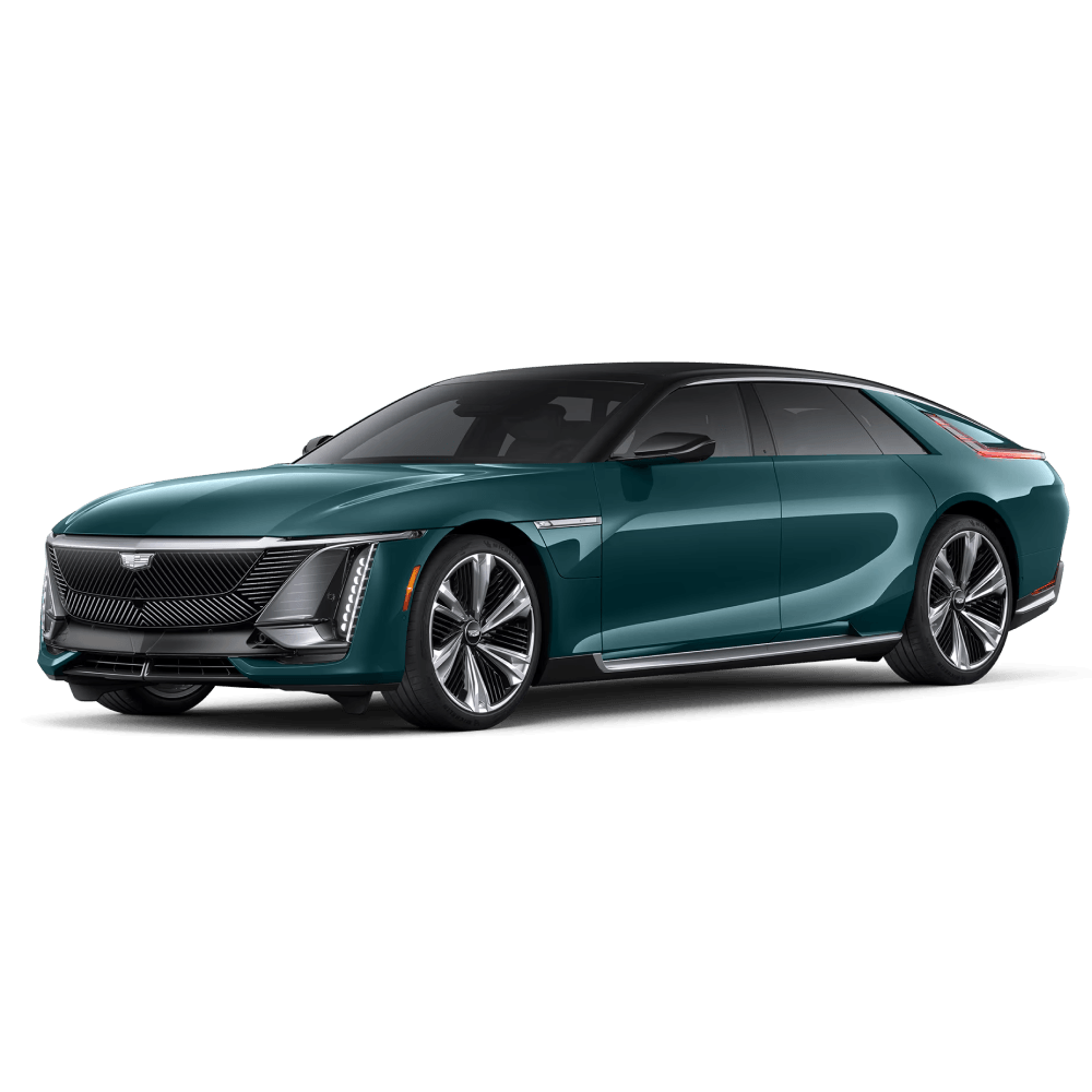 2026 Cadillac Celestiq in Emeral Lake Metallic in three quarter angle.
