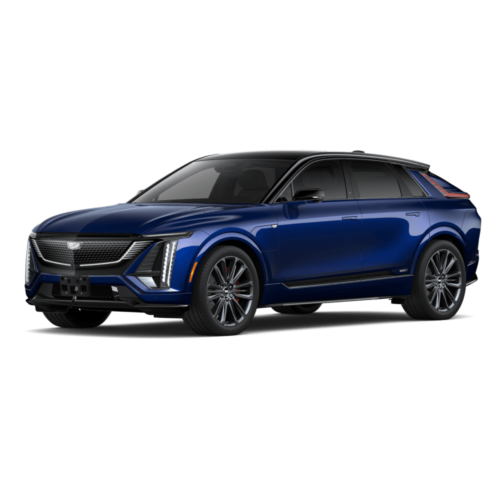 2026 Cadillac Lyriq V-Series in Opulent Blue Metallic in three quarter angle.