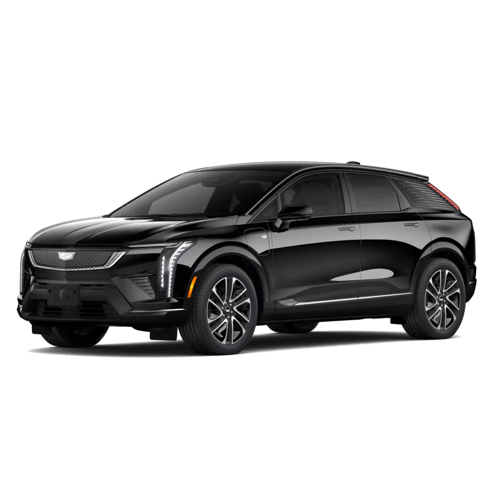 2026 Cadillac Optiq Sport in Black Raven in three quarter angle.