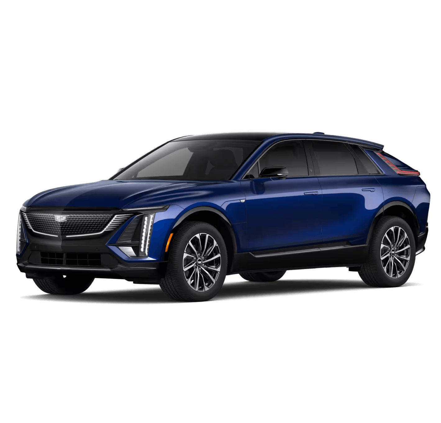 2026 Cadillac Lyriq Premium Sport in Opulent Blue Metallic in three quarter angle.