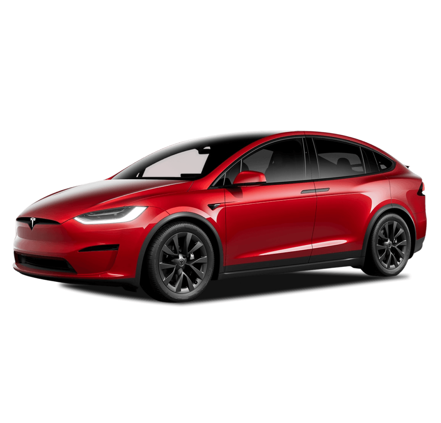 2026 Tesla Model X Plaid in Red Multi-Coat Paint in three quarter angle.