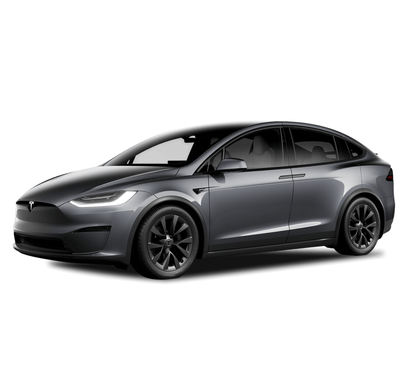 2026 Tesla Model X All-Wheel Drive in Midnight Silver Metallic in three quarter angle.